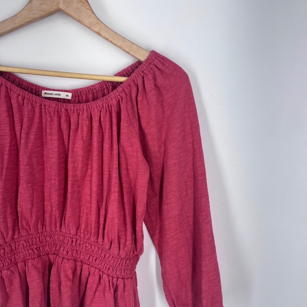 Marine Layer Womens Christiana Knit Top Cotton Slub Smocked Peplum Top Size XS - Picture 5 of 14